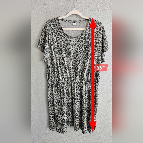 Old Navy Black and Gray Leopard Patterned Tee Dress For Women Size XXL Elastic - Picture 9 of 10